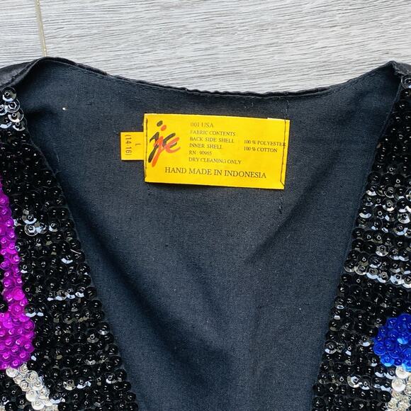 Sequin Music Note Vest Womens Size large Jazz 90’s Waistcoat Guitar Piano Emcee - Picture 2 of 4